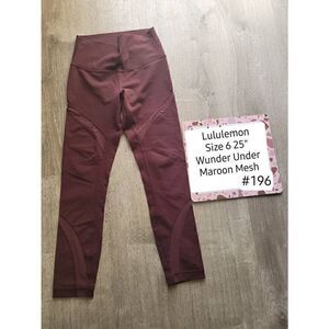 Lululemon Size 6 Maroon Mesh Leggings